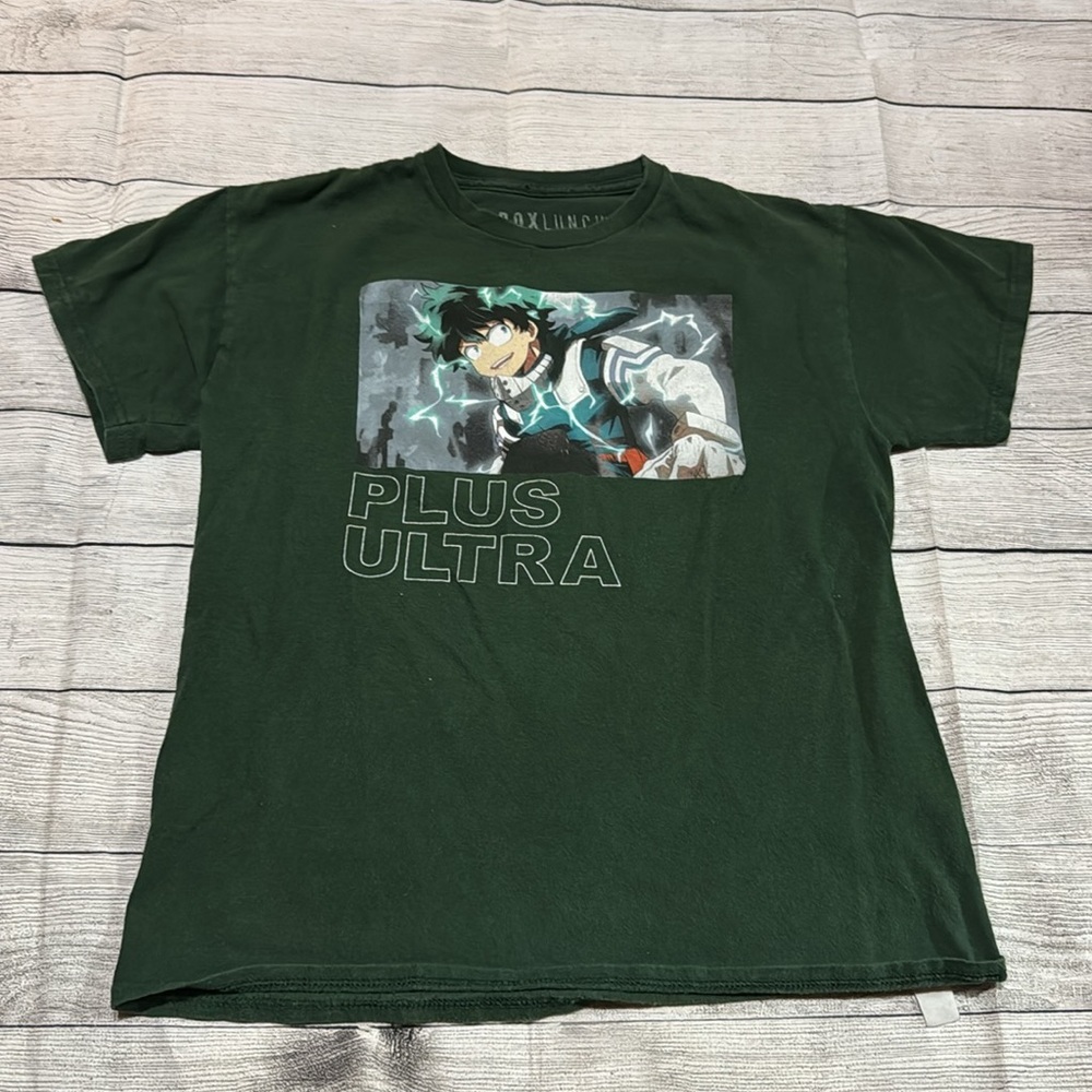 MyHero Academia Deku Panel Dark Green Short Sleeve Shirt size Large